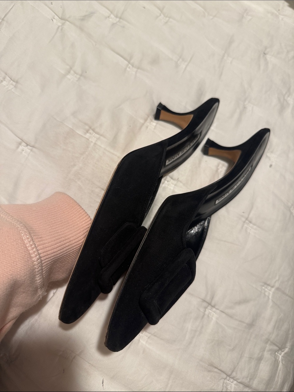 Manolo Blahnik Maysale Black Suede Pointed Toe Mule Slides - Picture 11 of 12
